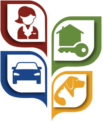 All About Services Inc Icons representing Executive Services, Personal Assistance, Household Management, and Pet Care